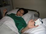 Crushed fingers on Komodo trip, after first surgery in Bali hospital.
